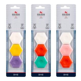 Radiergummi-  " Thermoplast " Hexagon- Form/ farblich sortiert ,  im 3er Blister