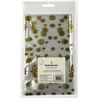 Zellglasbeutel / Kreuzbodenbeutel mit Goldsterndruck 11,5 cm x 19,0 cm -  im 8er Pack