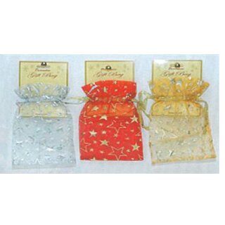 Organzabeutel , rot , gold, silber mit Schneeflocken 15...