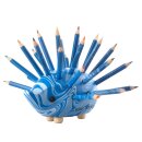 Igel / Stiftehalter Tischständer  "  Kleiner Holzigel -  Blau Magic "  mit Farbstiften
