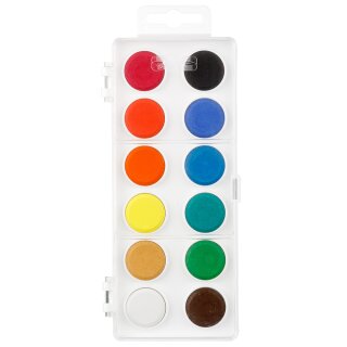 Farbkasten- 12er Tuschkasten Schul- Wasserfarben Ø 22,5 / weißer Kunststoffkasten