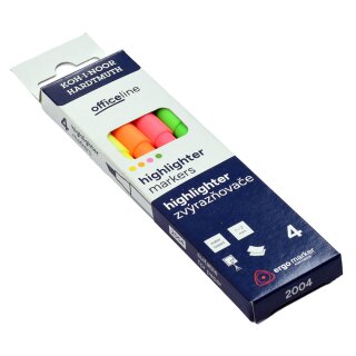 Textmarker -  Keilspitze " NEON sortiert " Strichstärke  1-2 mm, im 4er Pack