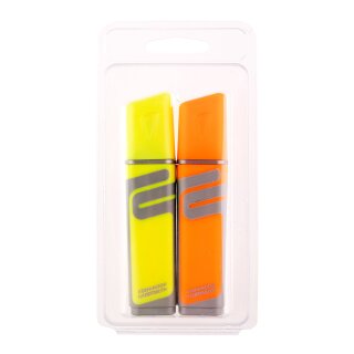 Textmarker - Keilspitze 1 - 5 mm / gummierte Griffzone    Gelb / Orange  ,  im 2er Pack