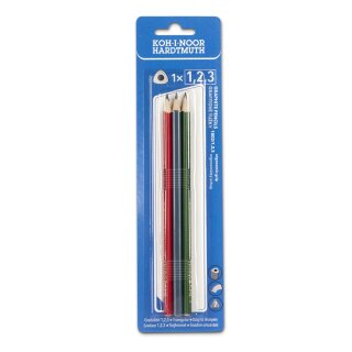 Bleistifte dreieckige Graphitstifte - Härtegrad 1 , 2 , 3 - im 3er Blister