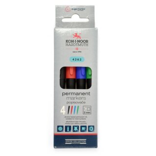 Marker Permanent- Marker  1,0 mm  - 2,0 mm Rundspitze / farblich sortiert ( 4262 ) , im 4er Pack