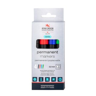 Marker Permanent- Marker 2,5 mm  Rundspitze  Koh-I-Noor ( 4005 ) , farblich sortiert im 4er Pack