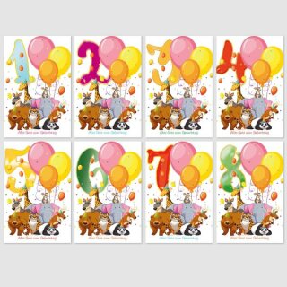 Glückwunschkarten  Kinder - Geburtstag "  Zahl  1  -  8  " mit Versandumschlag , sortiert