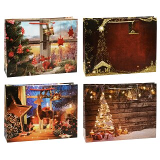 Weihnachten  Geschenktüte   "Shopper groß " - 38 cm x 10 cm x 29 cm -  Quer A4+ , sortiert