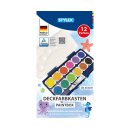 Farbkasten-  12er Tuschkasten / Schul- Deckfarbkasten 12 + 1 , Kunststoffkasten  mit intregierter Mischpalette