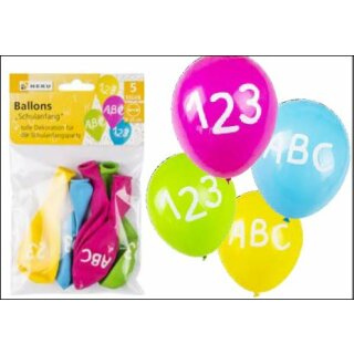 Luftballons "  Schulanfang " Umfang 25 cm mit Aufdruck , farblich sortiert im 5er Pack