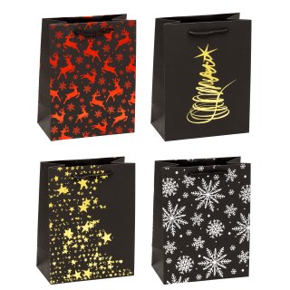 Weihnachten  Geschenktüte - Kraftpapier , Premium - Medium 18 cm x 10 cm x 23 cm , sortiert