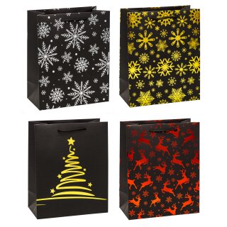 Weihnachten  Geschenktüte - Kraftpapier , Premium - Groß 32 cm x 26 cm x 13,5 cm , sortiert