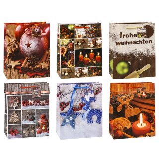 Weihnachten  Geschenktüte  Groß - matt 32 cm x 26 cm x 13,5 cm - A4 , sortiert