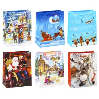 Weihnachten  Geschenktüte  Kinder, Mittel - matt  18 cm x 10 cm x 23 cm - A5 , sortiert