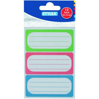 Etiketten- Buch,- Heftetiketten 34 x 74 mm , sortiert im 12er Pack