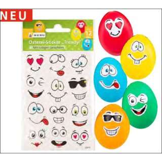 Oster - Osterei- Sticker  für 12 Eier " Trendy " , diverse Formen , sortiet