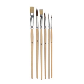 Pinsel- Set 6er Aquarell/ Borstenpinsel Naturholzstiel VE20