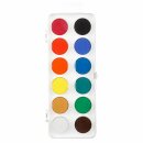 Farbkasten-  12er Tuschkasten Schul- Wasserfarben / weißer Kunststoffkasten