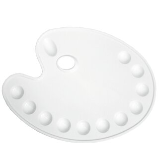 Mischpalette Kunststoff- Palette ,  Oval mit Griffloch / 12 Mischmulden