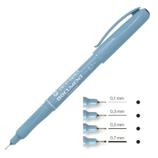 Fineliner Dokumenten- Grafikliner - schwarz / 0,1 mm - 0,7 mm Strichstärke, im 4er Pack