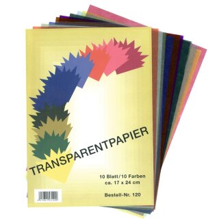 Transparentpapier  farbig sortiert 10 Blatt -  17 cm  x  24 cm