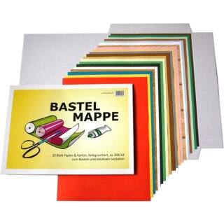 Bastelmappe  A3 -  20 Blatt farbiges Papier / Karton , Einlegemappe