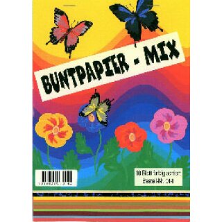 Buntpapier- Mix  A4 - 10 Blatt ungummiert , farblich sortiert , kopfgeheftet