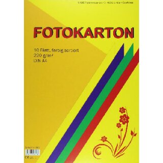 Fotokarton A4  220 g/m²  - 10 Blatt farbig sortiert , lose in Folie