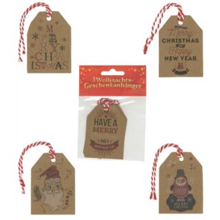 Weihnachten  Geschenkanhänger "VINTAGE" ,  im 3er Pack