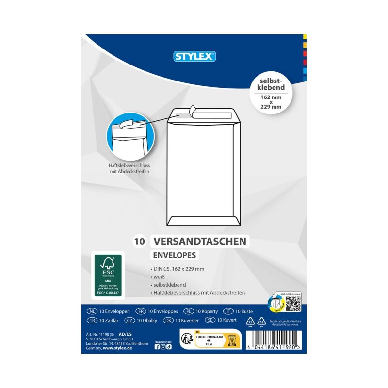 Briefumschläge C5 weiß ohne Fenster Papiergewicht: 100g mit