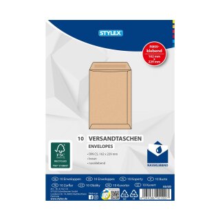 Versandtaschen C5 nassklebend ohne Fenster , braun - 10er Pack