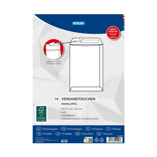 Versandtaschen C4 haftklebend ohne Fenster , weiß - 10er Pack