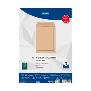 Versandtaschen C4 nassklebend ohne Fenster , braun - 10er Pack