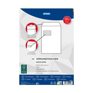 Versandtaschen C4 haftklebend mit Fenster , weiß - 10er Pack