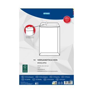 Versandtaschen B4 haftklebend ohne Fenster , weiß - 10er Pack