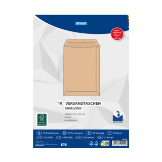 Versandtaschen B4 nassklebend ohne Fenster , braun - 10er Pack