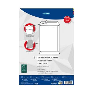Versandtaschen B4 mit Papprückwand haftklebend ohne Fenster , weiß - 3er Pack