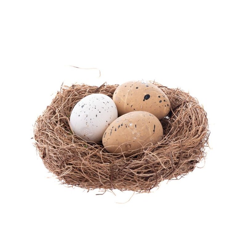 4er-Set Rattan-Vogelnester Als Osterdeko – 10 Cm Groß, Handgeflochten, Mit Schaumstoff-Eiern – Für Garten, Fenster