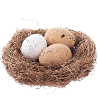 Ostern  Deko-Nest mit 3 Eiern in natürlichen Farben , Ø 10 cm