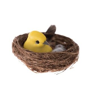 Ostern  Deko-Nest  Vogelnest , gelber Vogel mit Eiern , Ø 7,5 cm