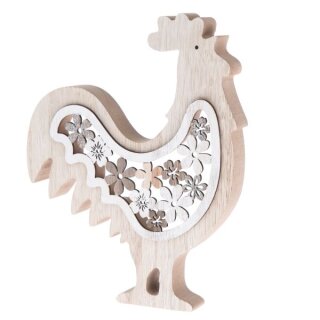Ostern  Deko- Holz Hahn mit Blumenmotiv , 16,5 cm