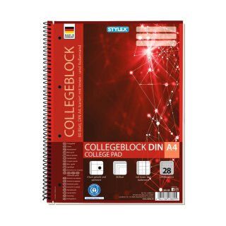 Collegeblock  A4 kariert -  Lineatur 28 - perforiert mit Rand, 80 Blatt - 60/gm²