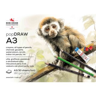 Zeichenkarton  A3 Skizzenblock "pop Draw" 30 Blatt weiß, 180 g/m²