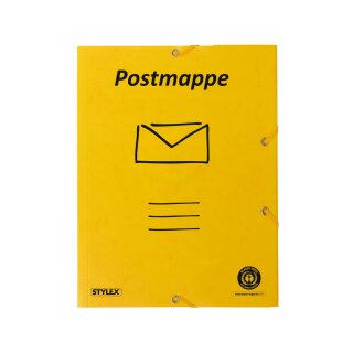 Sammelmappe Dreiklapp "Postmappe" A4 -gelb, 100% Altpapier, mit Aufdruck und Gummizug