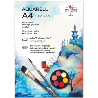 Aquarell- Malblock A4 "Inspiration" mit vorgedruckten Motiven, 20 Blatt - 320 g/m²