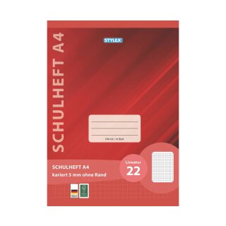 Schulheft  A4 - 16 Blatt  Lineatur Nr. 22 / kariert 5 x 5 mm, ohne Ränder