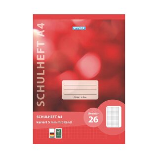 Schulheft  A4 - 16 Blatt  Lineatur Nr. 26 / kariert 5 x 5 mm, mit einem weißen Rand