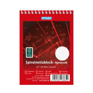 Schreibblock Notiz - Spiralblock  A7, 40 Blatt - kariert