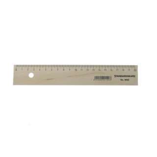 Lineal - Holz 20 cm Skala, unlackiertes Buchenholz, Metallkante