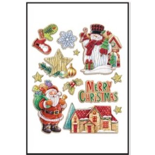 Weihnachten  Sticker  "Papier- Sticker" geprägt , Holzoptik 1 Bögen / 12 x 15 cm, 4-fach sortiert